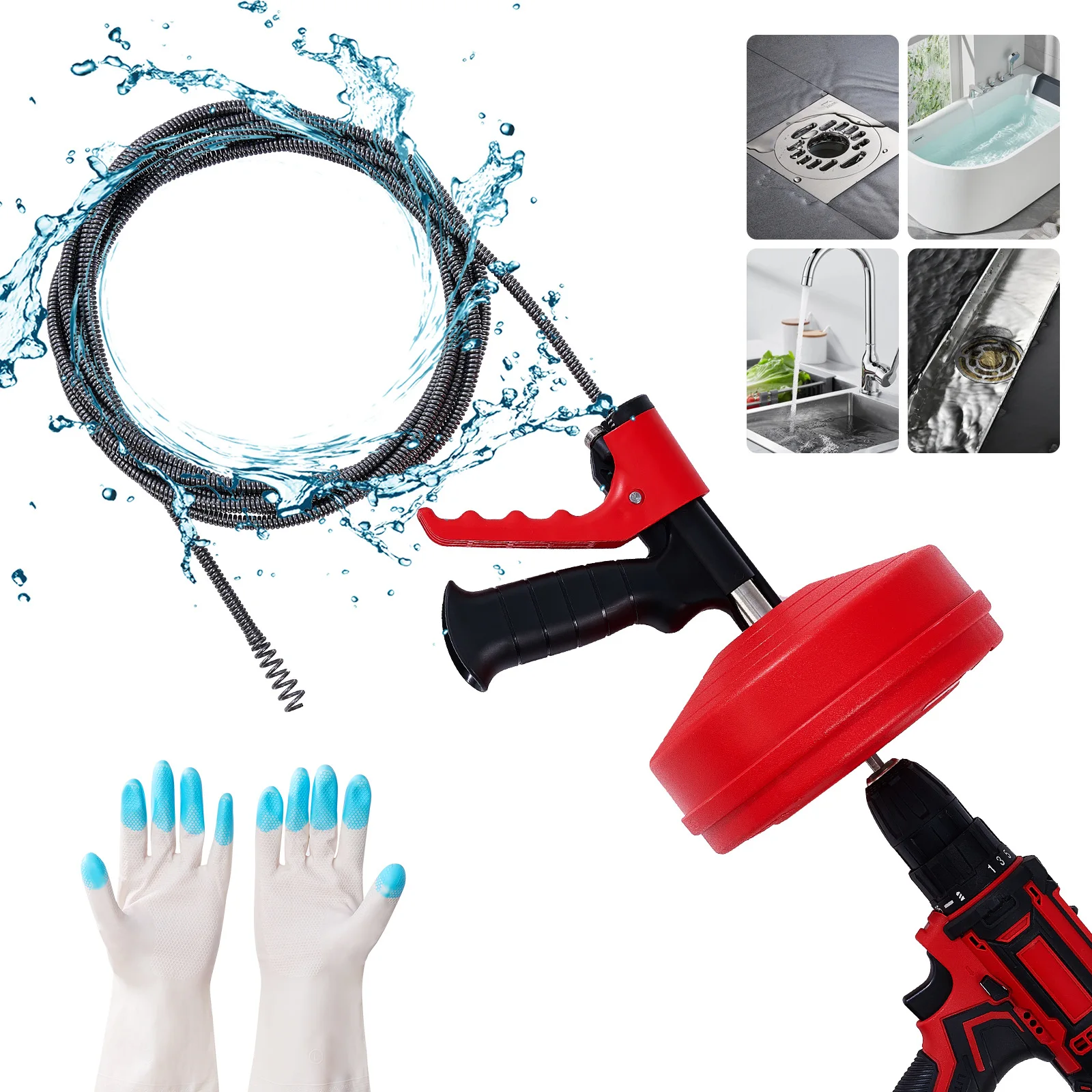 Drain Snake Flexible - Professionelle flexible Rohrreinigungsspirale, manuelle/elektrische Abflussreinigung, schnelle